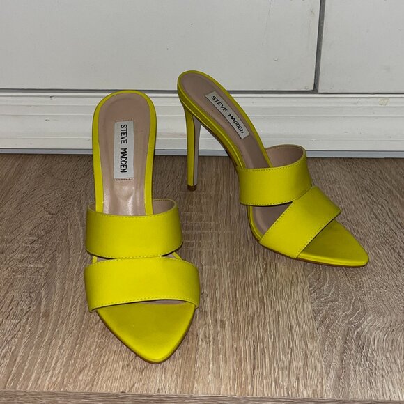 Steven Madden neon yellow stiletto mules GREAT CONDITION - Picture 1 of 4